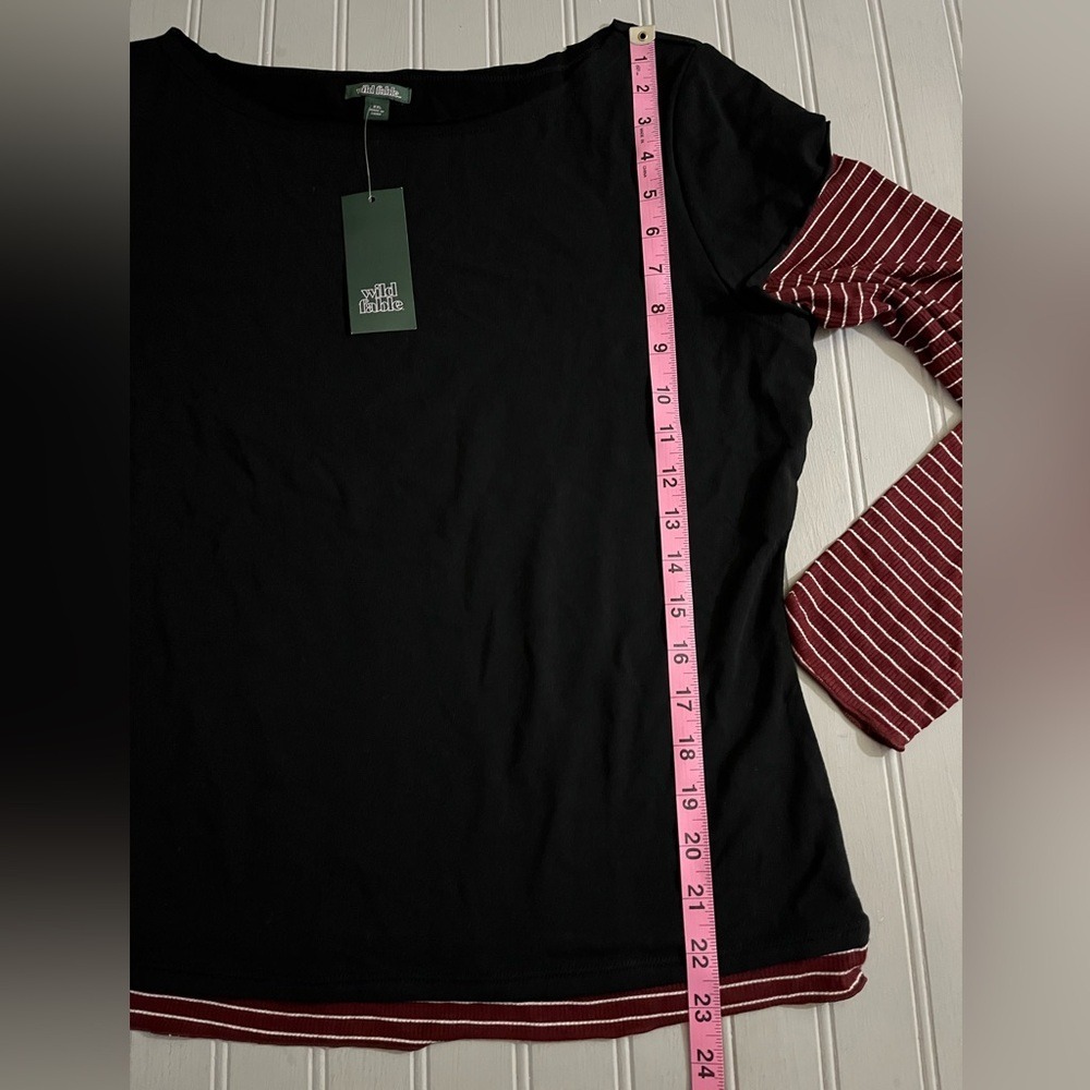 Wild Fable Long Sleeve Layered T Shirt Top Womens XXL Black Burgundy Stripes NWT - Picture 7 of 8